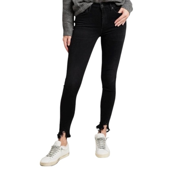 AGOLDE Mid Rise Sophie Black Stretchy Denim Jeans Skinny Size 28 Distressed Hem - Picture 3 of 10